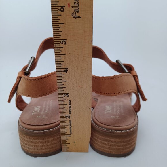 Toms Shoes Open Toe Sandal Heels Brown Sling Back Low Block Heel Womens 7 - Picture 11 of 14